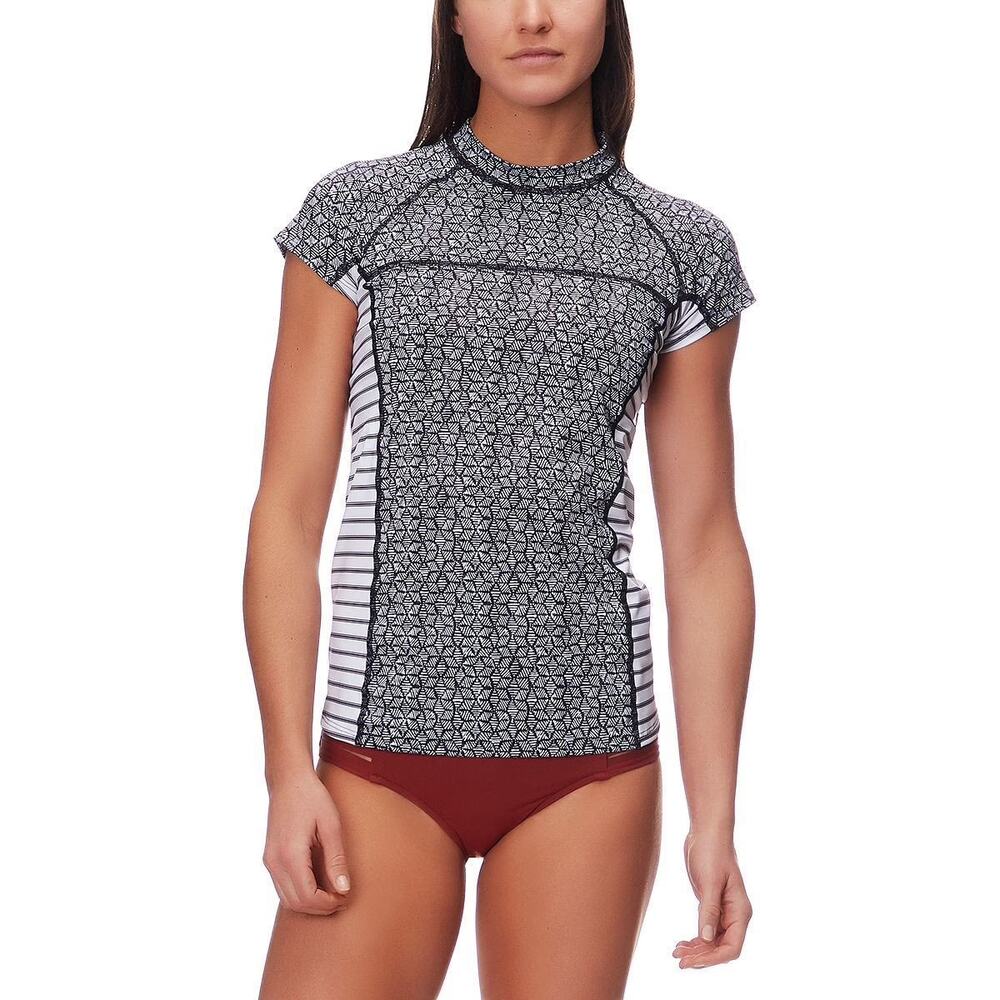 PATAGONIA Women's Micro Swell Short-Sleeve Rashguard Sz M Black/White Geometric